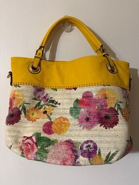 Yellow Floral Tote Bag with Top Handles by